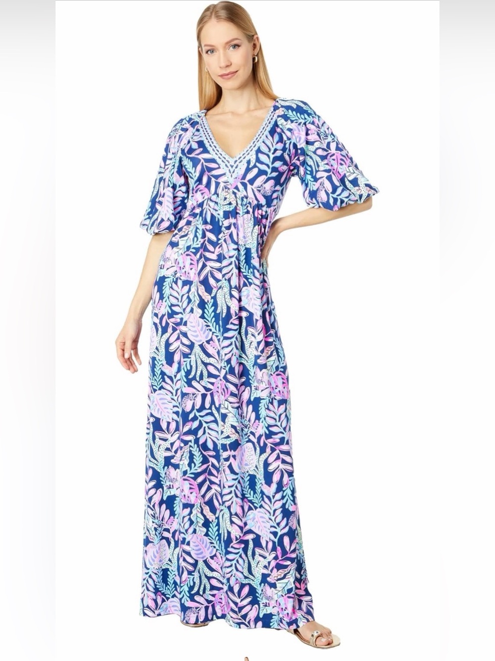 Lilly Pulitzer Manuela Maxi Dress Oyster Bay Navy You've Been Spotted Size M